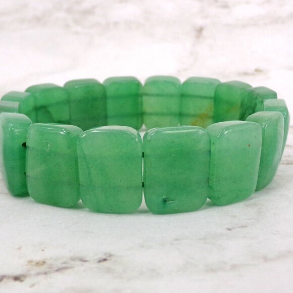 Green aventurine genuine stone stretch bracelet with rectangle cut stones - Picture 4 of 7